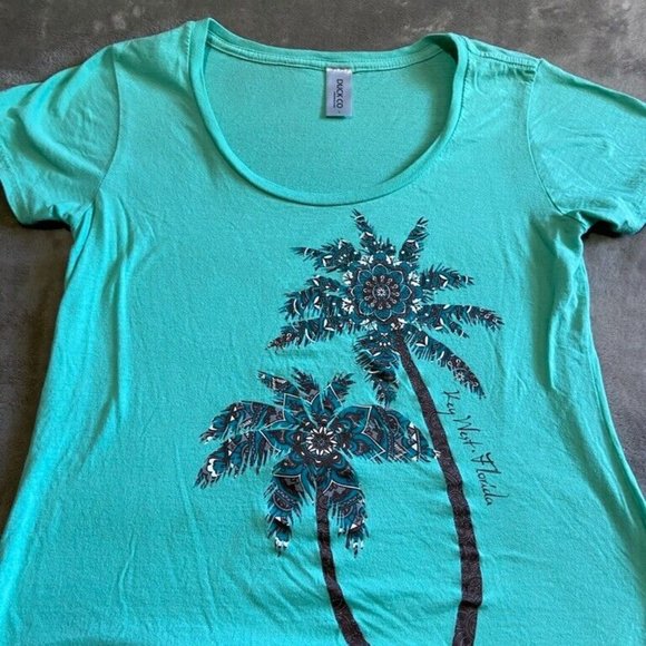 Key West Florida Souvenir Shirt Palm Tree Design Blue Green Colored Size Large - Picture 1 of 6